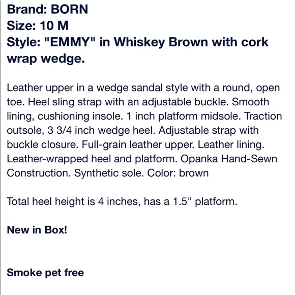 BORN Emmy wedge sandal cork heel open toe buckle - Picture 4 of 8